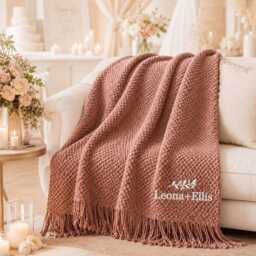 Personalized Knitted Throw Blanket Custom Embroidered Name Wedding Gift Mr & Mrs Anniversary Family Sofa Cozy Knit - thumbnail 4