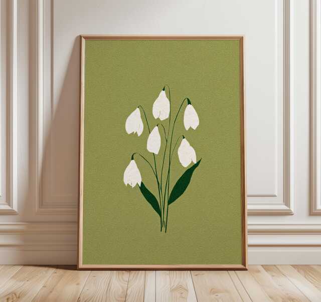 Minimal Floral Wall Art, Soft Pink Flower Print, Green Botanical Poster, Scandinavian Nature Decor, Modern Minimalist Artwork - image 1