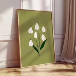 Minimal Floral Wall Art, Soft Pink Flower Print, Green Botanical Poster, Scandinavian Nature Decor, Modern Minimalist Artwork - thumbnail 2