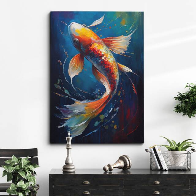 Bright & Colorful Fish Animal Abstract Paint Splash Modern Painting Wall Art, Framed Canvas Poster Print, Home Office Room Decor, Gift - image 1