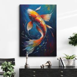 Bright & Colorful Fish Animal Abstract Paint Splash Modern Painting Wall Art, Framed Canvas Poster Print, Home Office Room Decor, Gift - thumbnail 1