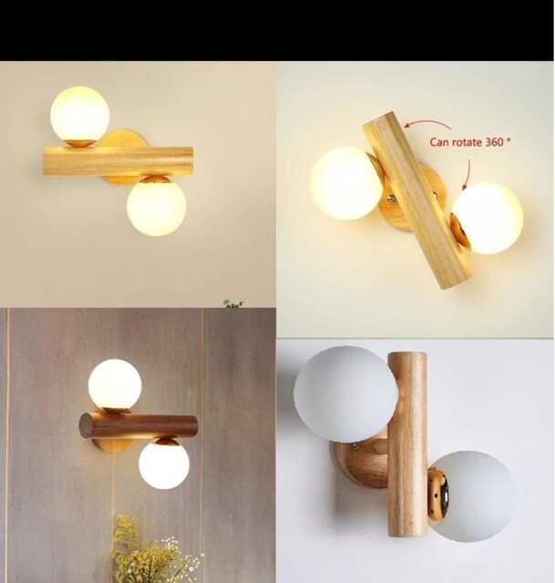 Contemporary Nordic Wall Lamp Solid Wood With White Glass Ball Fixture , Swivel Lamp - image 1