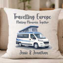 Travel Cushion Personalised Names Campervan Couple Gift Europe Trip Memory Pillow UK - thumbnail 4