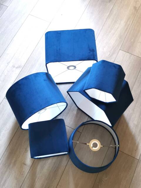 New Hq Modern Royal Blue Soft Velvet Table & Ceiling Lamp Shade Pendant Multi Sizes & Drum, Hexagon, Rounded Square, Tapered - image 1