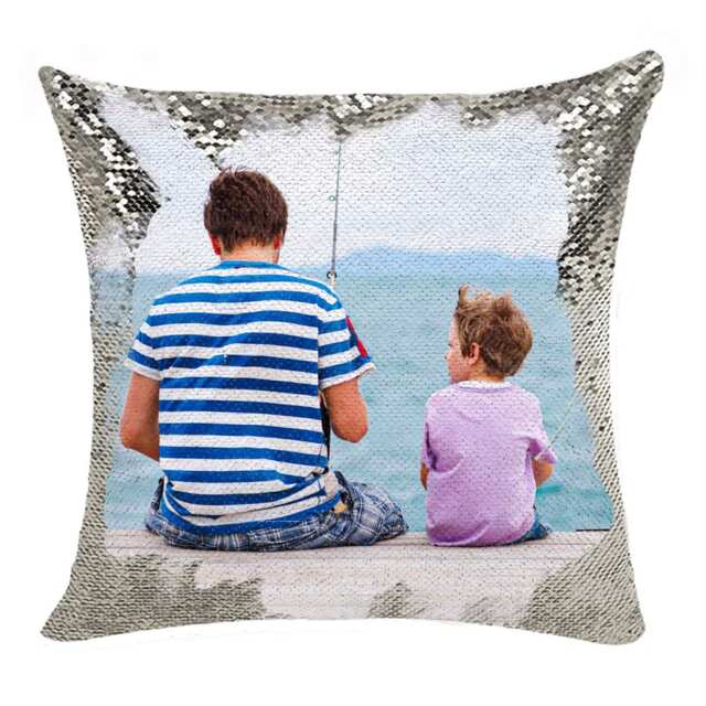 Personalized Photo Sequin Pillow - Custom Father's Day Gift - image 1