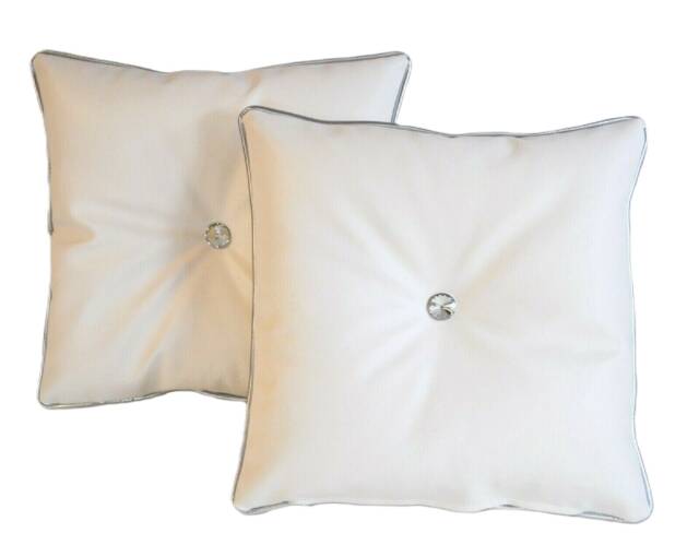 "2 White Faux Leather With Filler Pads Cushions Silver Piped & Crystal Buttons 16"" 18"" 20" - image 1