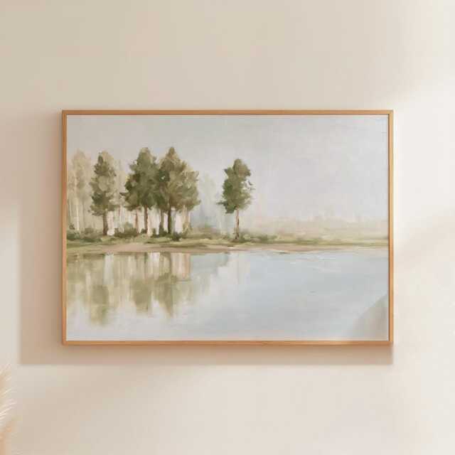 Forest Lake Poster, Green Landscape Wall Art, Water Reflection Print - image 1
