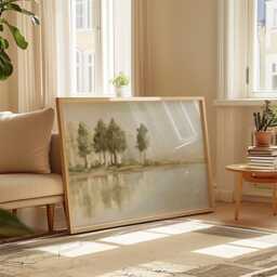 Forest Lake Poster, Green Landscape Wall Art, Water Reflection Print - thumbnail 4