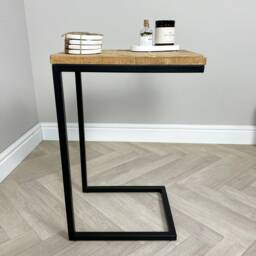 Rustic Sofa Side Table Solid Wood & Black Steel - thumbnail 3