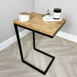 Rustic Sofa Side Table Solid Wood & Black Steel - thumbnail 1
