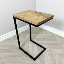 Rustic Sofa Side Table Solid Wood & Black Steel - thumbnail 2