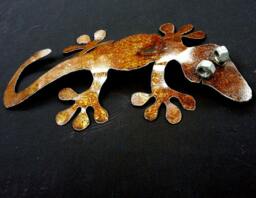 "Metal Gecko Sculpture - 9"" X 15" - thumbnail 1
