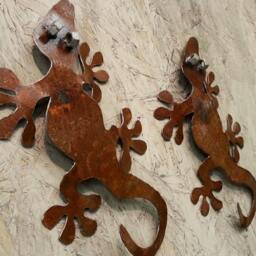 "Metal Gecko Sculpture - 9"" X 15" - thumbnail 2
