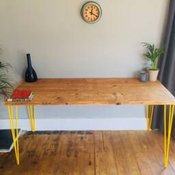 Reclaimed Desk With Yellow Hairpin Legs - thumbnail 3