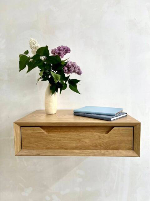 Floating Nightstand With Drawer, Wall Mounted Set Of 2, Wood Bed Side Table For Bedroom, Modern Nightstand, End - image 1