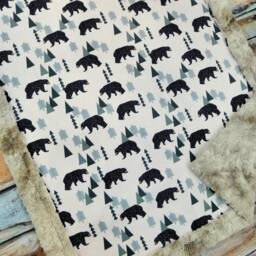 Bear Baby Blanket - Desinger Minky Unisex Crib Bedding Woodland Nursery Mountain - thumbnail 2