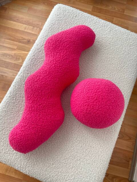 Pink Wavy Boucle Pillow Modern Home Accent Cushion - image 1
