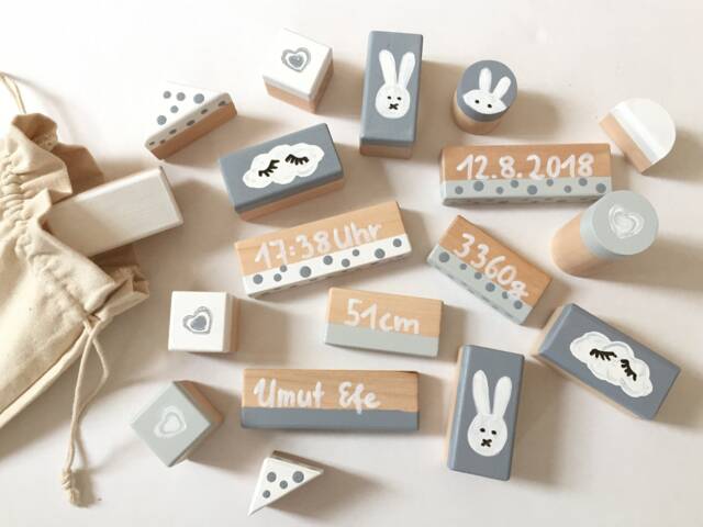 Gift For Baptism Wooden Building Blocks Personalized Hand-Painted - image 1