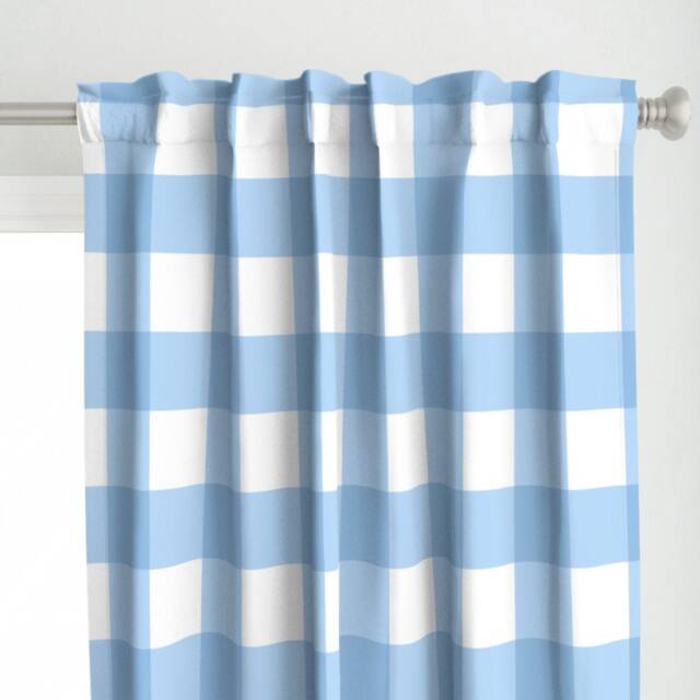 Baby Boy Nursery Curtain Panel - Picnic Plaid Gingham Check Large Scale Custom Buffalo in Light Blue By Domesticate - image 1
