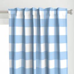 Baby Boy Nursery Curtain Panel - Picnic Plaid Gingham Check Large Scale Custom Buffalo in Light Blue By Domesticate - thumbnail 1