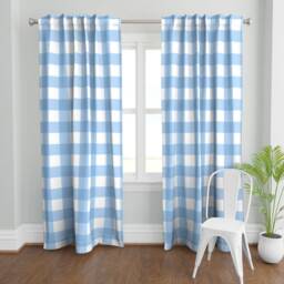 Baby Boy Nursery Curtain Panel - Picnic Plaid Gingham Check Large Scale Custom Buffalo in Light Blue By Domesticate - thumbnail 2