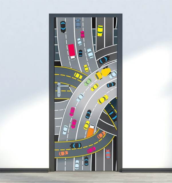 Traffic Wall Decal, Cars Sticker, Vehicles Door Decor, Boys Room Mural, Cover, Wrap - image 1
