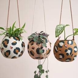 Leopard Print Round Hanging Plant Pot - thumbnail 1