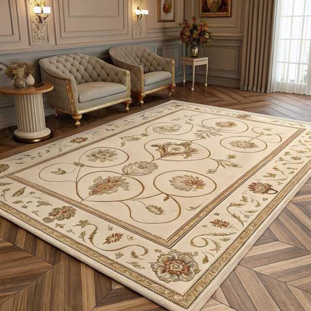 Hand Knotted Wool Rug, Oushak Style, Floral Design - image 1