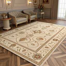 Hand Knotted Wool Rug, Oushak Style, Floral Design - thumbnail 1