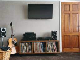 Record Player Stand. Rustic Wooden Vinyl Storage Unit. Tv Stand With Space For Display. Reclaimed Wood & Hairpin Legs