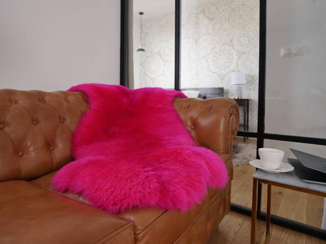 Sheepskin Pink Throw Genuine Leather Wool Carpet Decorative Rug Brown Comfy, Cozy, Hair Is Very Thick, Shiny - image 1