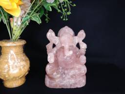 Rose Quartz Ganesh Statue - Pink Ganesha Hindu Idol Spiritual Healing Crystal Altar Gifts - thumbnail 1