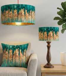 Handmade By Order Luxurious Abstract Jade Green & Golden Paint Art Drum Velvet Lamp Shade Pendant Light All Sizes Shapes