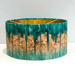 Handmade By Order Luxurious Abstract Jade Green & Golden Paint Art Drum Velvet Lamp Shade Pendant Light All Sizes Shapes - thumbnail 3