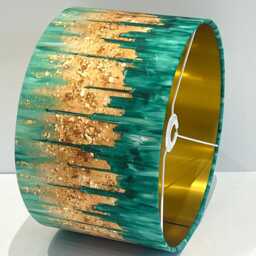 Handmade By Order Luxurious Abstract Jade Green & Golden Paint Art Drum Velvet Lamp Shade Pendant Light All Sizes Shapes - thumbnail 2