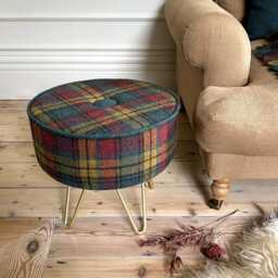 Harris Tweed Stornoway Tartan Footstool With Steel Hairpin Legs