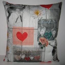 Pillow Cover Deer With Hearts Red Gray Nature Cottage Magic Coziness Home Rustic Forest - thumbnail 3