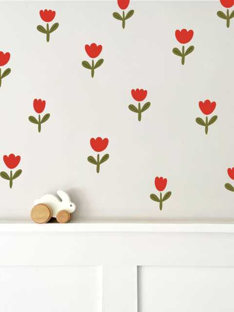 Red Tulip Flower Fabric Wall Stickers - Eco-Friendly, Removable, Reusable Decals For Kids' Bedrooms, Playrooms & Nurseries - image 1