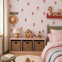 Red Tulip Flower Fabric Wall Stickers - Eco-Friendly, Removable, Reusable Decals For Kids' Bedrooms, Playrooms & Nurseries - thumbnail 2