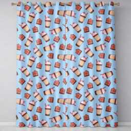 Cute Chocolate Strawberry Milkshake Blue Background Seamless Pattern Readymade Eyelet Ring Top Thermal 100% Blackout Curtains - thumbnail 2