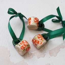 Hand-Painted Candy Cane Ceramic Mug Ornament - One Mini Mug Ornament Gold Lustre Christmas Decor - thumbnail 4