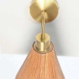Asymetrical Cone Rattan & Brass Wall Sconce, Hospitality Lighting - thumbnail 3