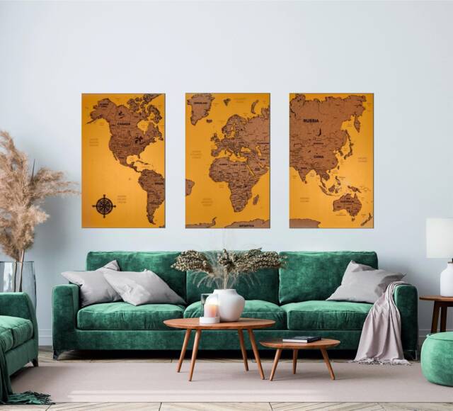 Cork World Map 3D Map, Wall Art, Wooden Push Pin, Personalized Travel Above Bed Decor - image 1