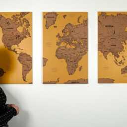 Cork World Map 3D Map, Wall Art, Wooden Push Pin, Personalized Travel Above Bed Decor - thumbnail 3