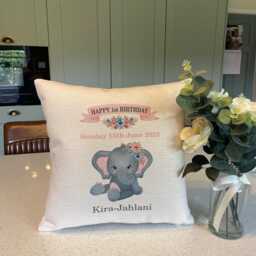 Personalised 1st Birthday Elephant Cushion - Keepsake Nursery Pillow - thumbnail 2