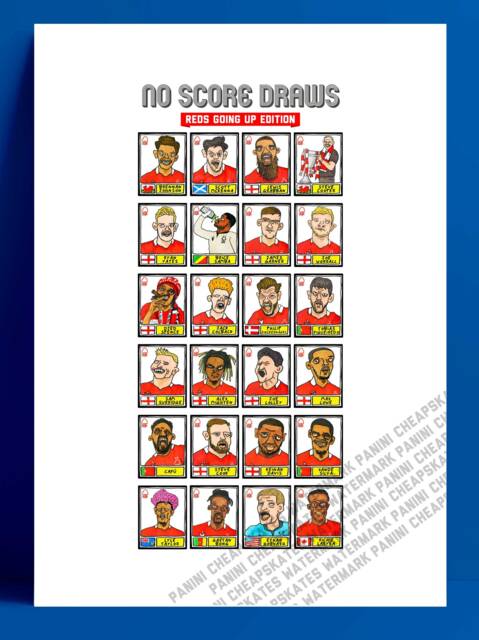 Nottingham Forest Vol 3 - No Score Draw Reds Going Up Edition A3 Print Of 24 Hand-Drawn Panini-style Doodles Nffcs 2022 Playoff-Winners - image 1