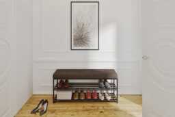 Gina - Metal Bench For The Hall. Seat With Shelves. Shoe Stool Shoe Storage, Pouf Home, Industrial Bench, Fabric Pouf, Loft