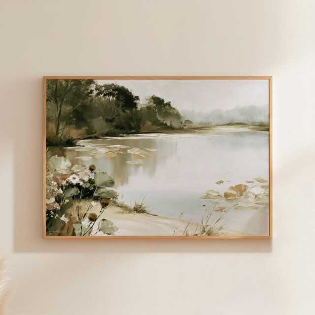 Green Lake Poster, Botanical Landscape Print, Nature Wall Art, Paper - image 1