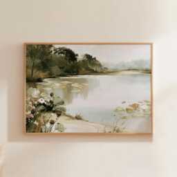 Green Lake Poster, Botanical Landscape Print, Nature Wall Art, Paper - thumbnail 1
