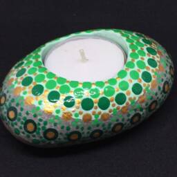 Mandalastein Tea Light Holder - Green Gold Dots - thumbnail 3